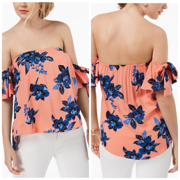 Gypsies & Moondust Tops - Pink and Blue Floral Off Shoulder Top Sizes S & XL